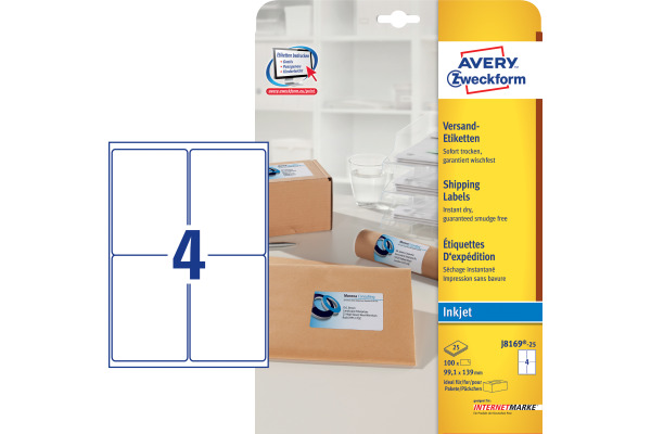 AVERY ZW. Adressetiketten 99,1x139mm J8169-25 weiss 100 Stück