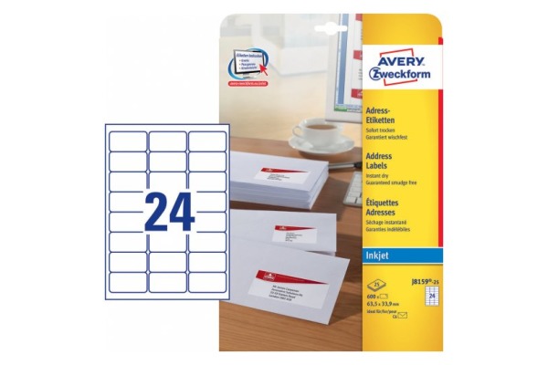 AVERY ZW. Adressetiketten 63.5x33.9mm J8159-25 weiss 25Bl./24St.