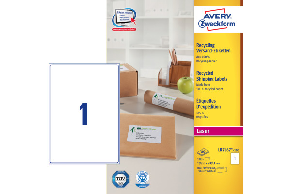 AVERY ZW. Adressetiketten 199,6x289,1mm LR7167100 recycling 100 Stück